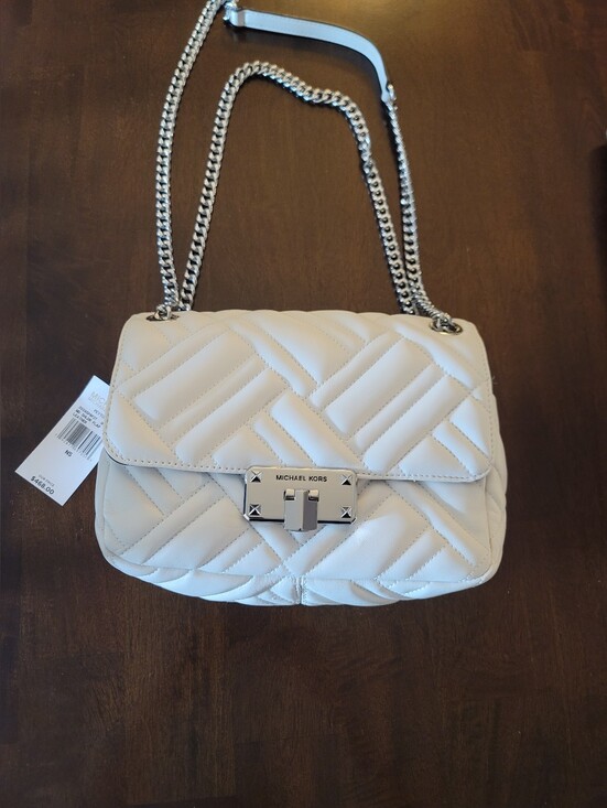 Michael Kors Handbags - Michael Kors Quilted White Crossbody with Silver Chain Strap